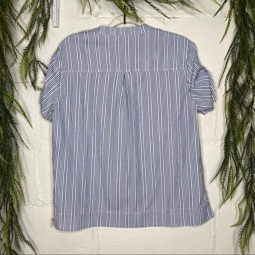 Marc New York Striped Short Sleeve Split V Pull Over Popover Blouse Size Large - Picture 6 of 8
